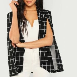 SHEIN Waterfall Neck Grid Print Coat